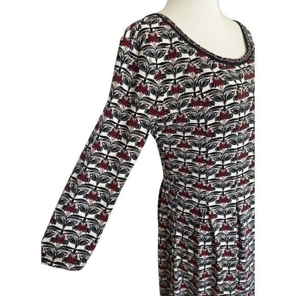 Max Studio Black Red White Floral Round Neck 3/4Sleeve Pleated Pullover Dress XS - Picture 5 of 10
